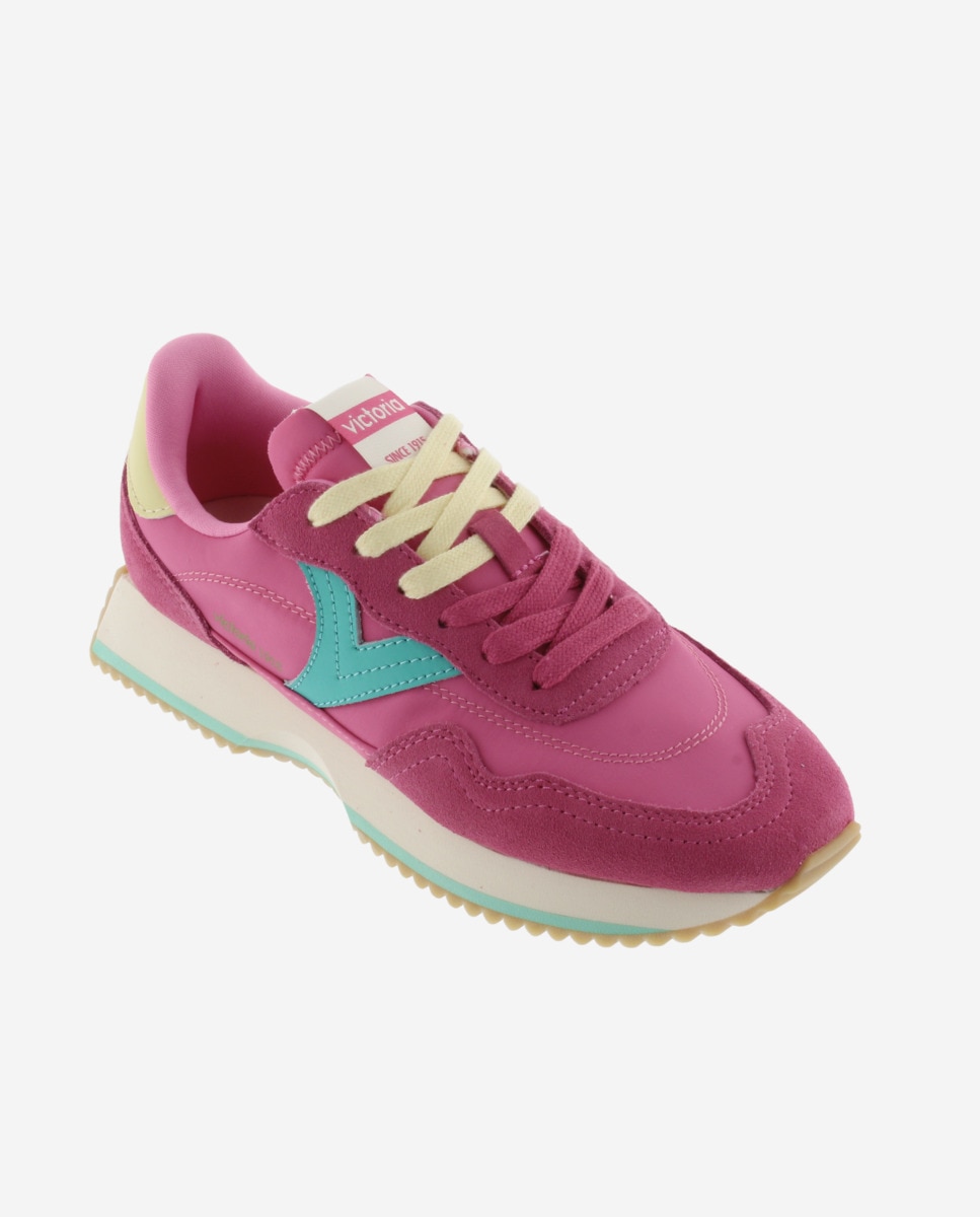 Sapatilhas Desportivas Multicolor de Nylon com Peças de Camurça e Sola em Serrilha Rosa / Verde-2