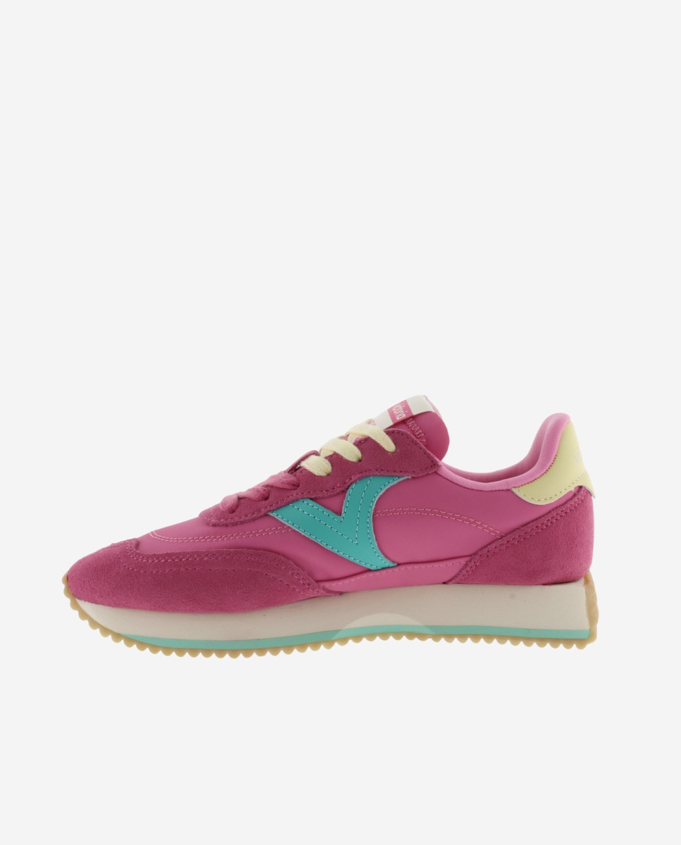 Sapatilhas Desportivas Multicolor de Nylon com Peças de Camurça e Sola em Serrilha Rosa / Verde-3