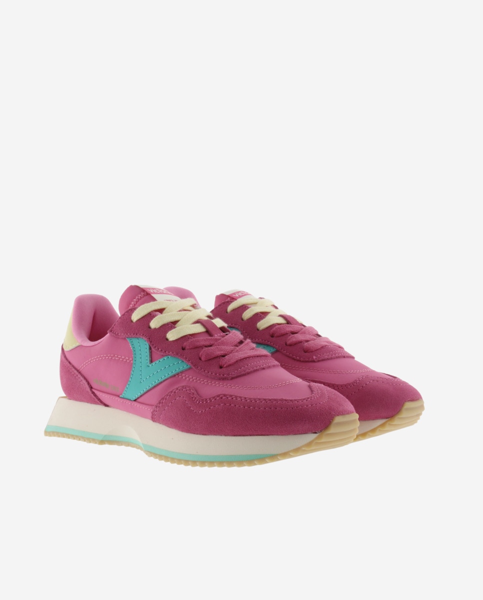 Sapatilhas Desportivas Multicolor de Nylon com Peças de Camurça e Sola em Serrilha Rosa / Verde-5