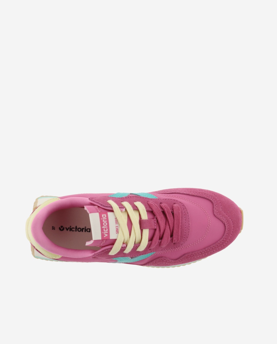 Sapatilhas Desportivas Multicolor de Nylon com Peças de Camurça e Sola em Serrilha Rosa / Verde-4