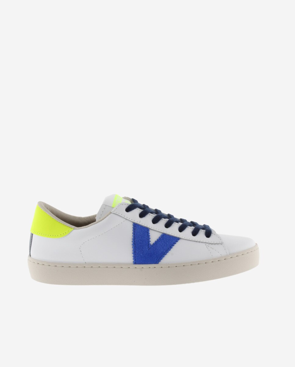 Sapatilhas Desportivas Unissexo de Pele com Peças Coloridas - Branco Amarelo-1