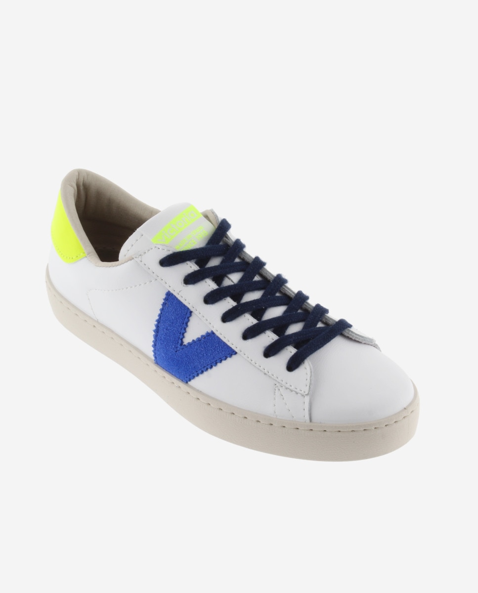Sapatilhas Desportivas Unissexo de Pele com Peças Coloridas - Branco Amarelo-2