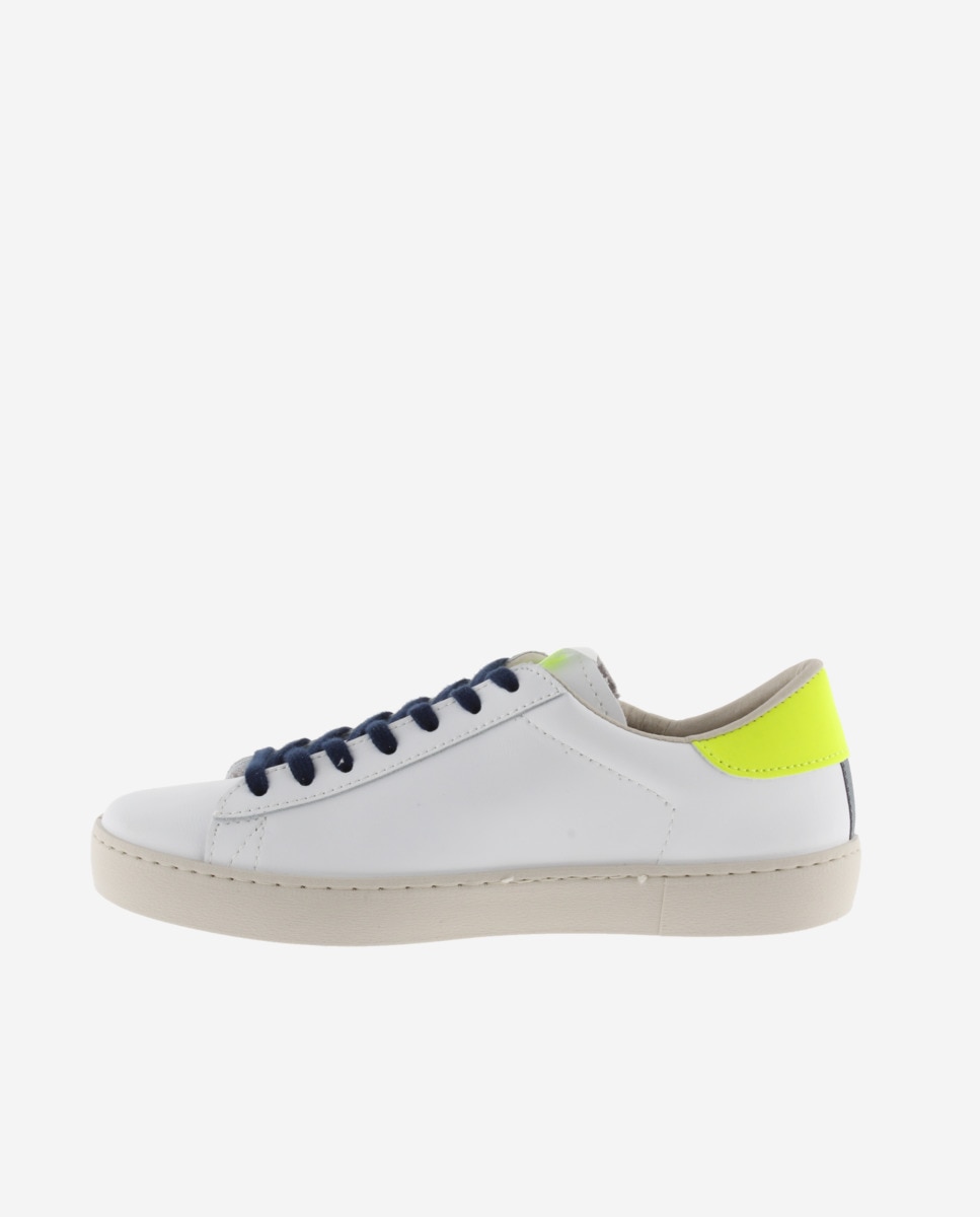 Sapatilhas Desportivas Unissexo de Pele com Peças Coloridas - Branco Amarelo-3