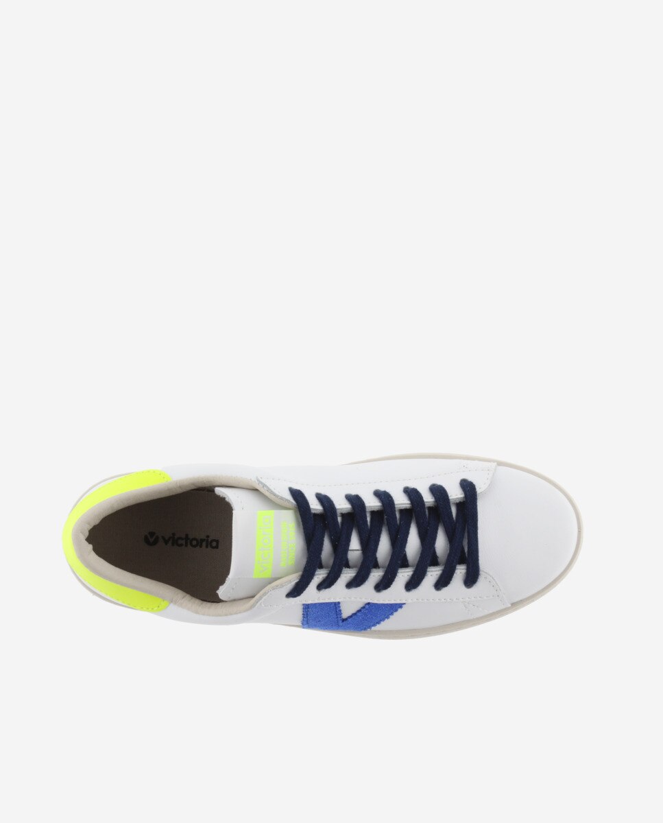 Sapatilhas Desportivas Unissexo de Pele com Peças Coloridas - Branco Amarelo-4