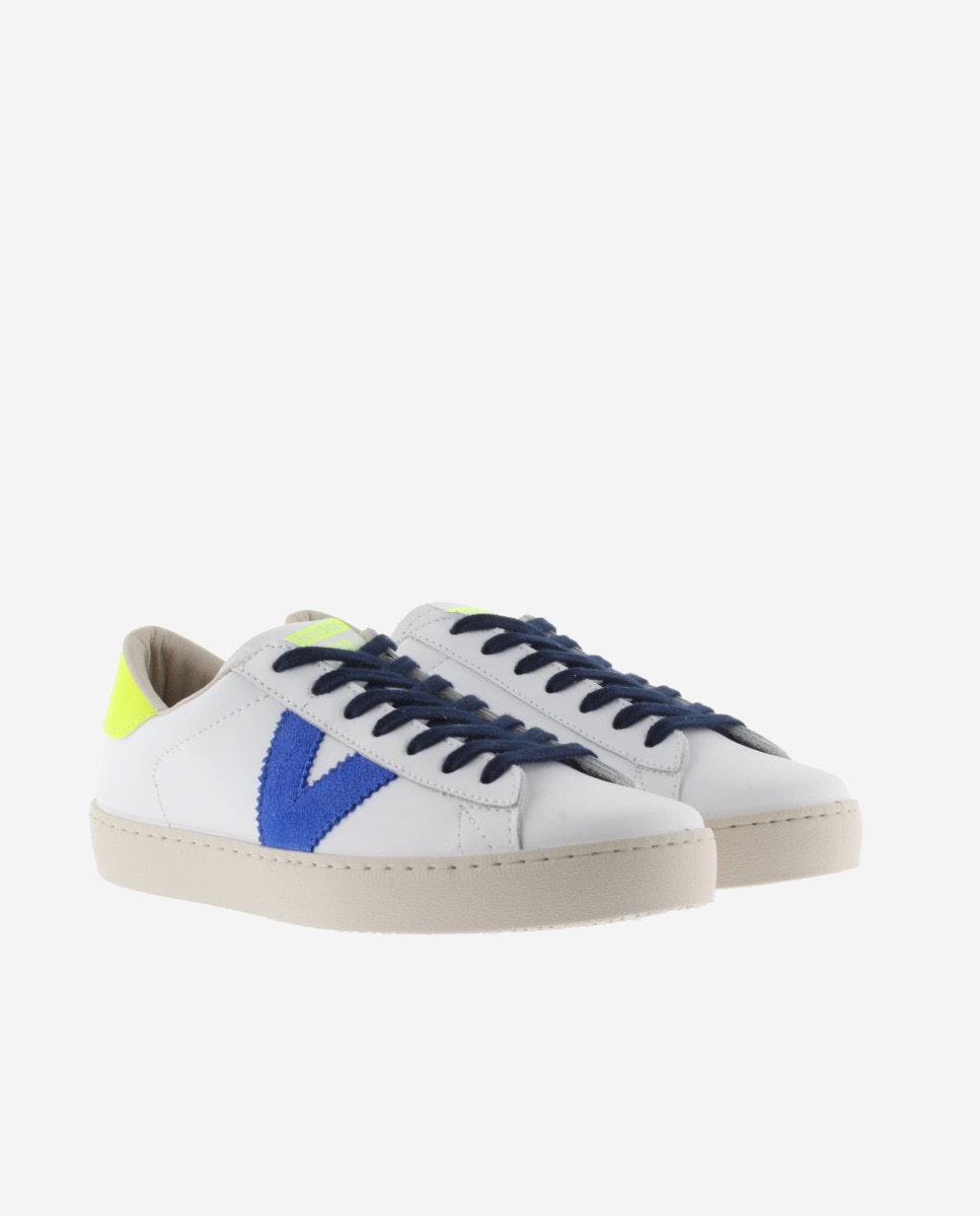 Sapatilhas Desportivas Unissexo de Pele com Peças Coloridas - Branco Amarelo-5