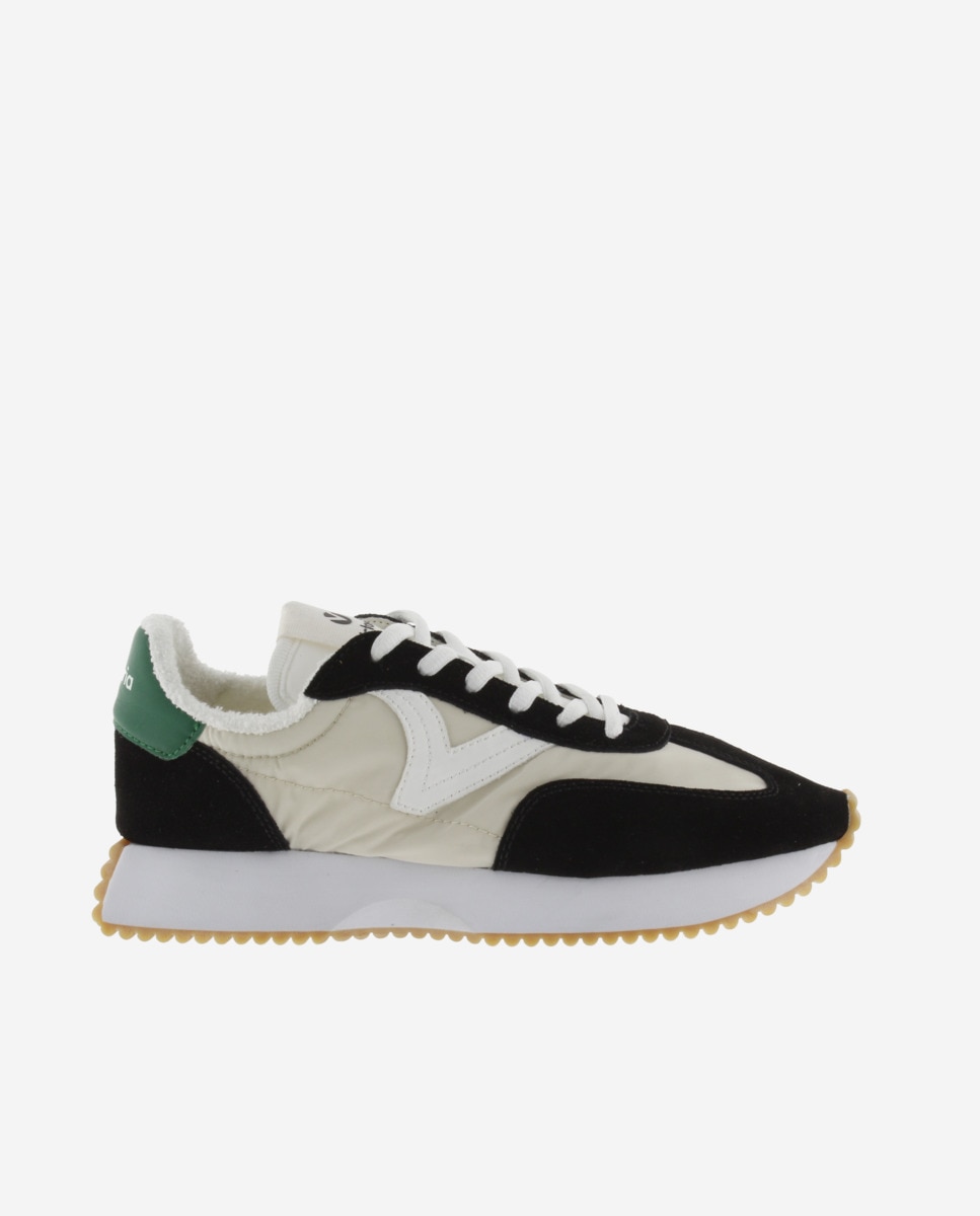 Sapatilhas Desportivas de Nylon com Peças Coloridas e Camurça e Sola em Serrilha Preto / Branco-1