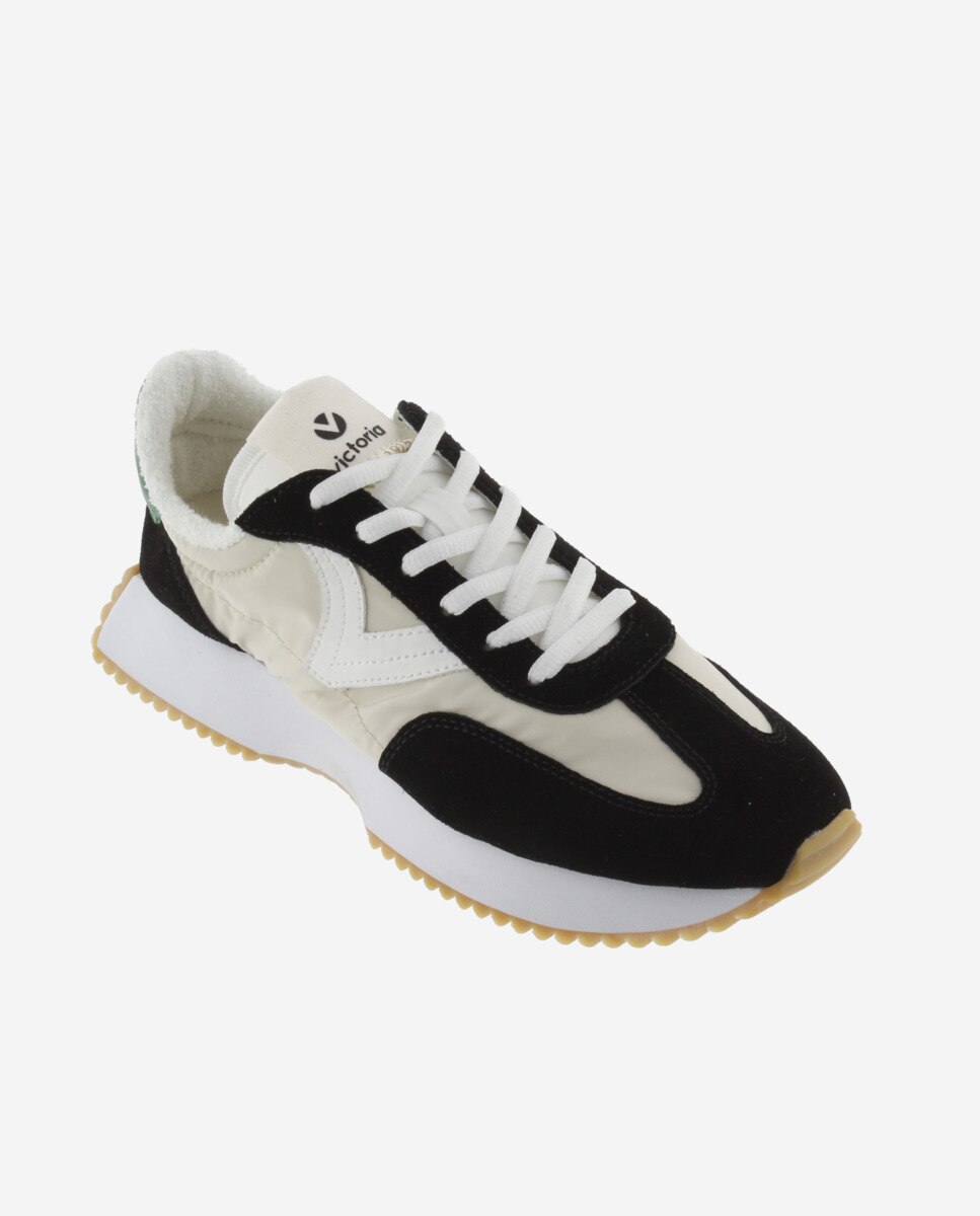 Sapatilhas Desportivas de Nylon com Peças Coloridas e Camurça e Sola em Serrilha Preto / Branco-2