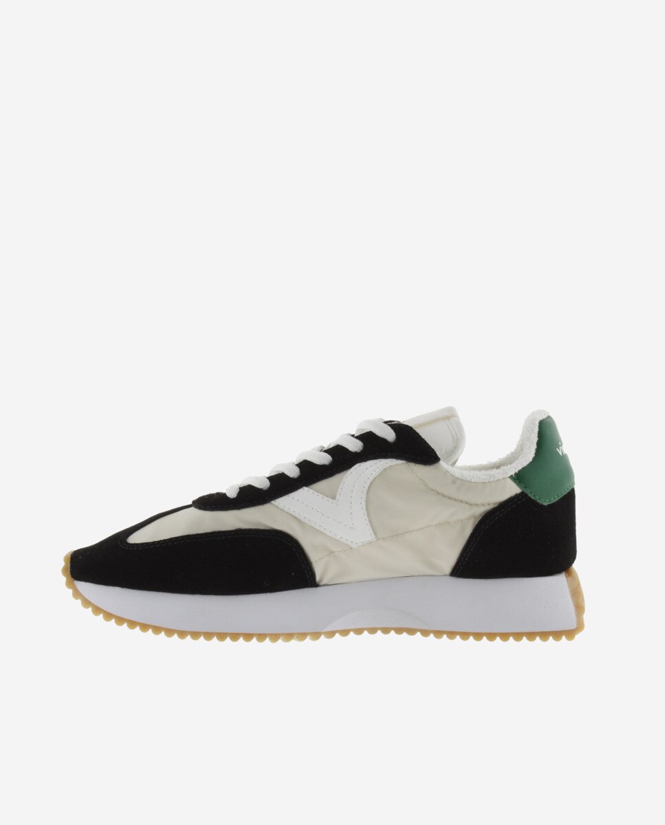 Sapatilhas Desportivas de Nylon com Peças Coloridas e Camurça e Sola em Serrilha Preto / Branco-3