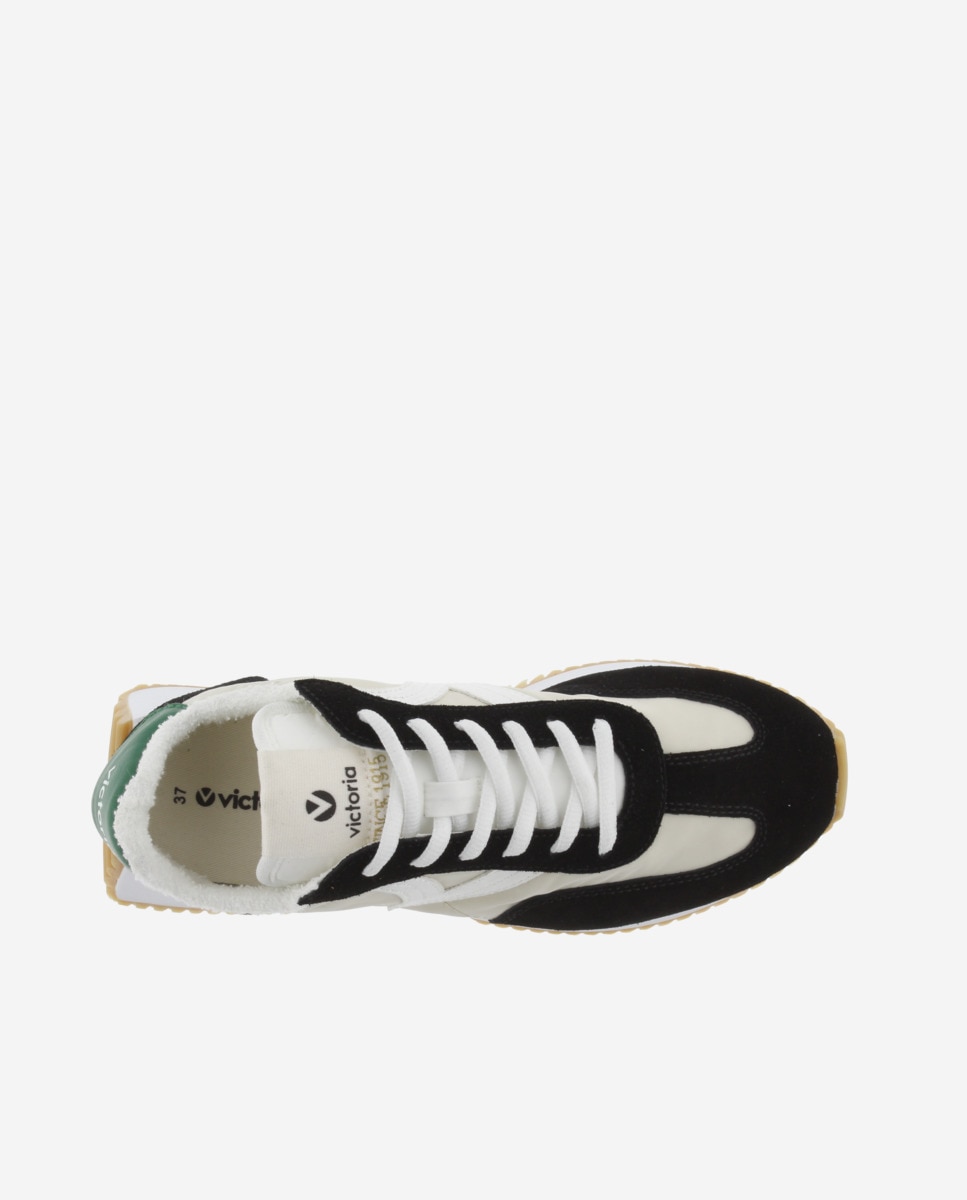 Sapatilhas Desportivas de Nylon com Peças Coloridas e Camurça e Sola em Serrilha Preto / Branco-4