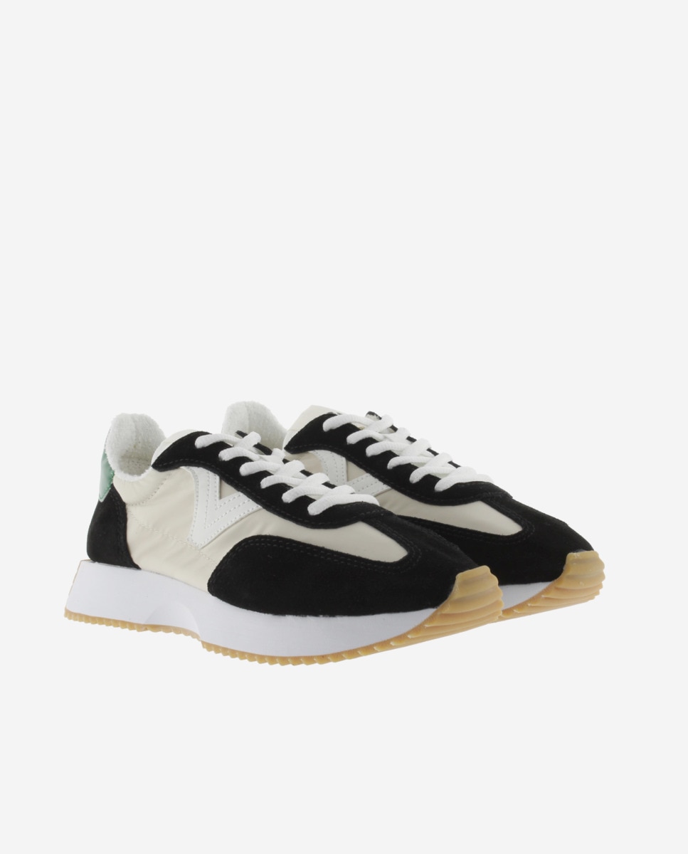 Sapatilhas Desportivas de Nylon com Peças Coloridas e Camurça e Sola em Serrilha Preto / Branco-5