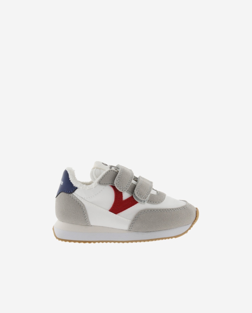 Sapatilhas Desportivas Infantil de Nylon com Peças em Contraste e Fecho Duplo de Velcro Victoria Vermelho-1