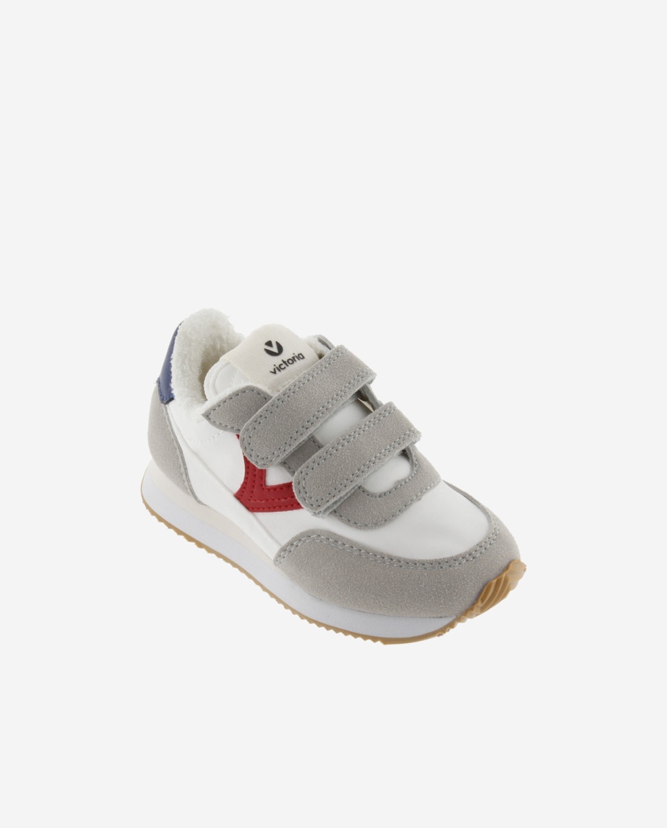 Sapatilhas Desportivas Infantil de Nylon com Peças em Contraste e Fecho Duplo de Velcro Victoria Vermelho-2