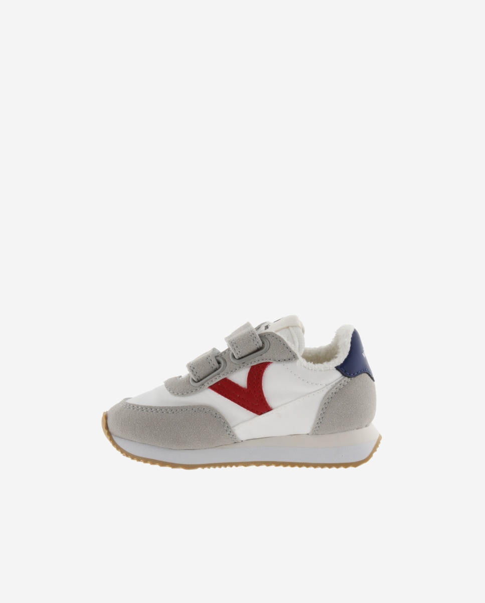 Sapatilhas Desportivas Infantil de Nylon com Peças em Contraste e Fecho Duplo de Velcro Victoria Vermelho-3