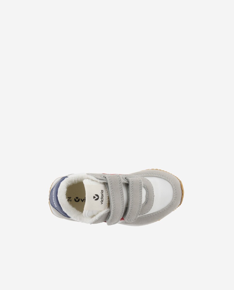 Sapatilhas Desportivas Infantil de Nylon com Peças em Contraste e Fecho Duplo de Velcro Victoria Vermelho-4