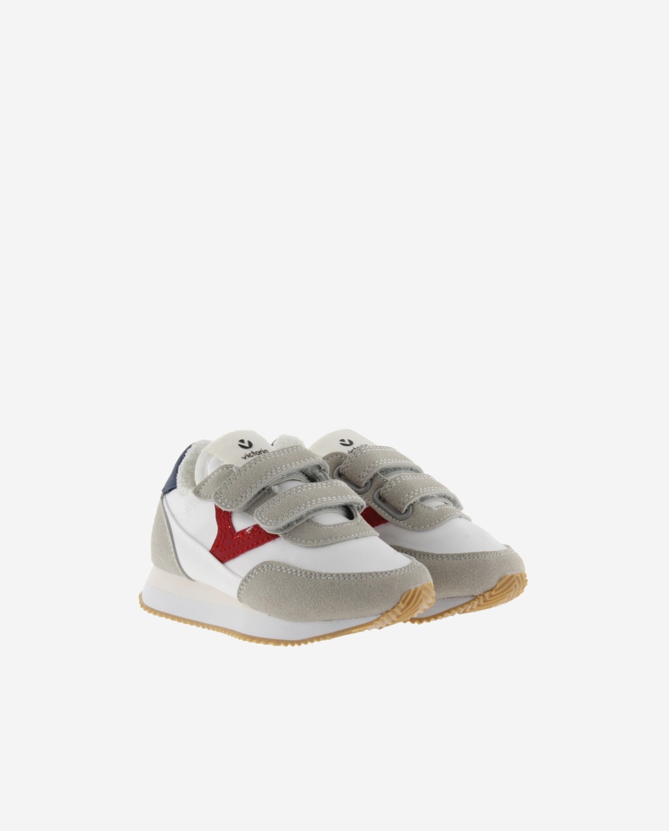 Sapatilhas Desportivas Infantil de Nylon com Peças em Contraste e Fecho Duplo de Velcro Victoria Vermelho-5