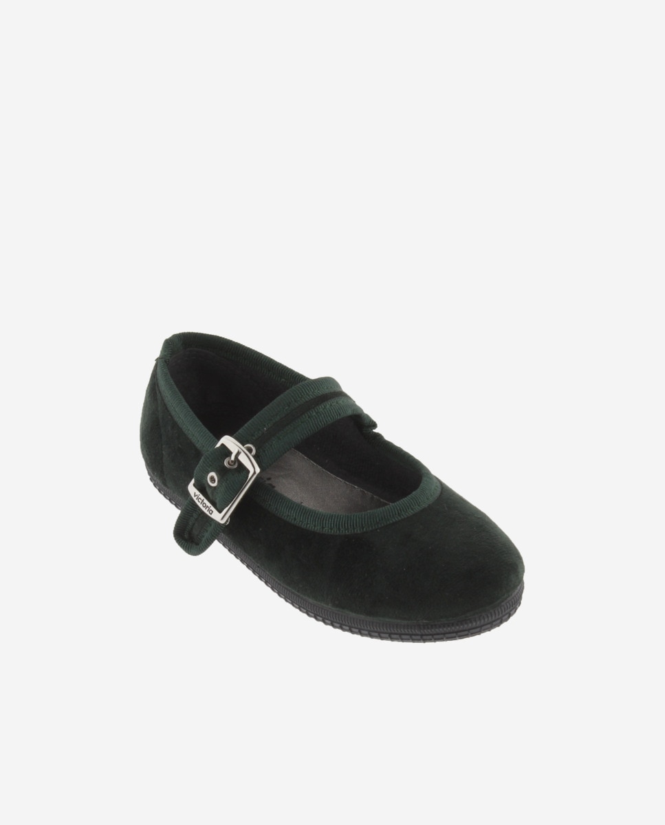 Bailarinas de Veludo com Rebordo e Fecho de Fivela Verde-2