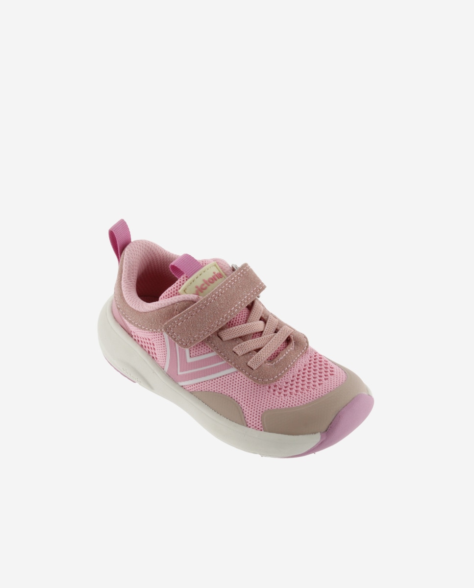 Sapatilhas Desportivas Infantil Barefoot de Malha com Velcro e Atacadores Elásticos Victoria Rosa-claro-2