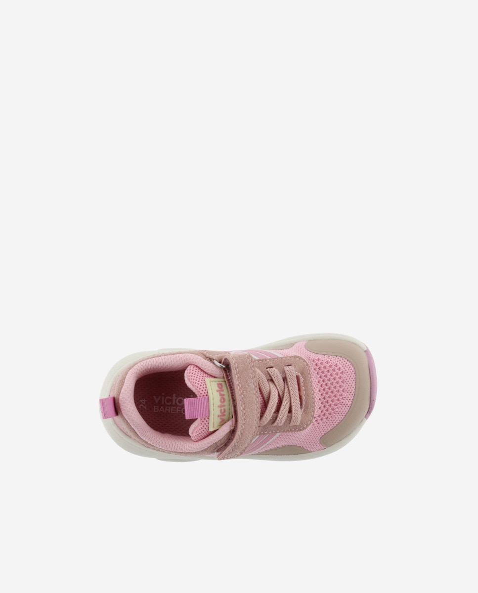 Sapatilhas Desportivas Infantil Barefoot de Malha com Velcro e Atacadores Elásticos Victoria Rosa-claro-4