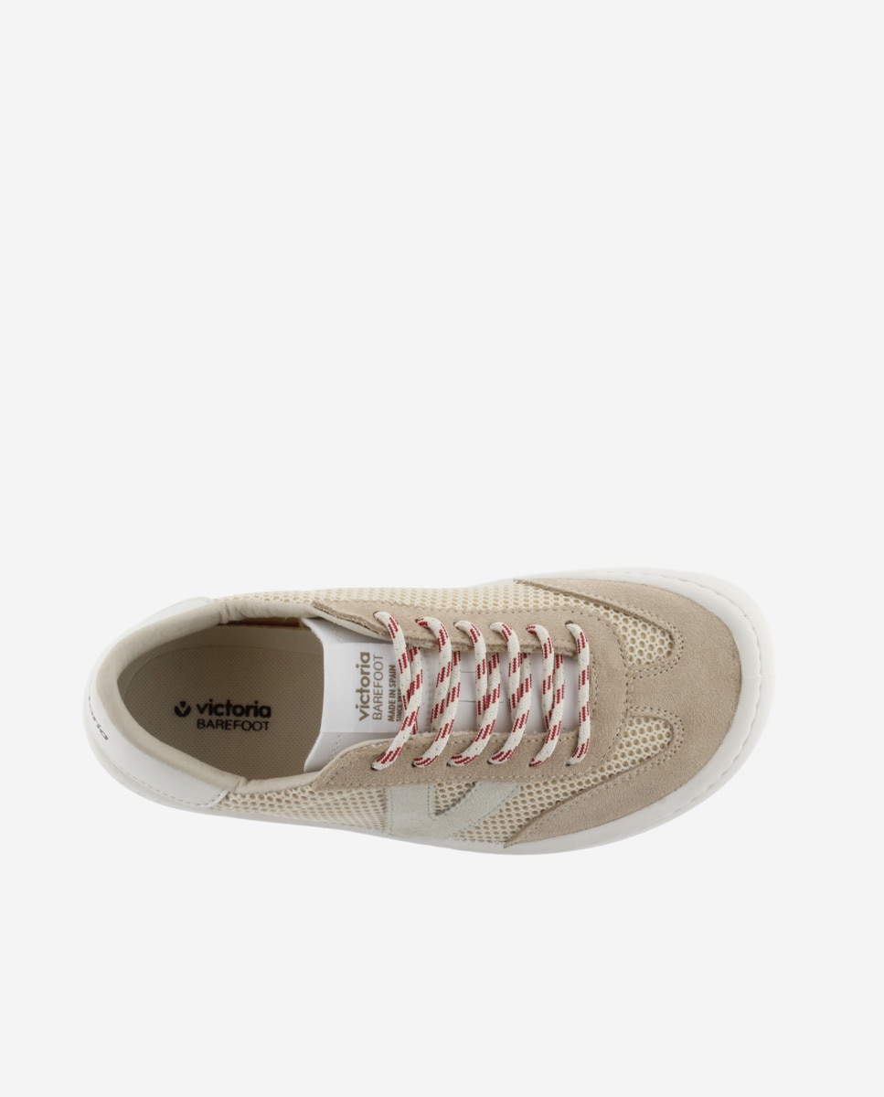 Sapatilhas Desportivas Barefoot de Rede com Peças de Camurça Bege-4