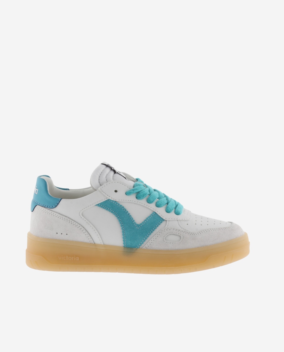 Sapatilhas Desportivas com Peças Coloridas e Camurça e Sola Caramelo Branco / Turquesa-1