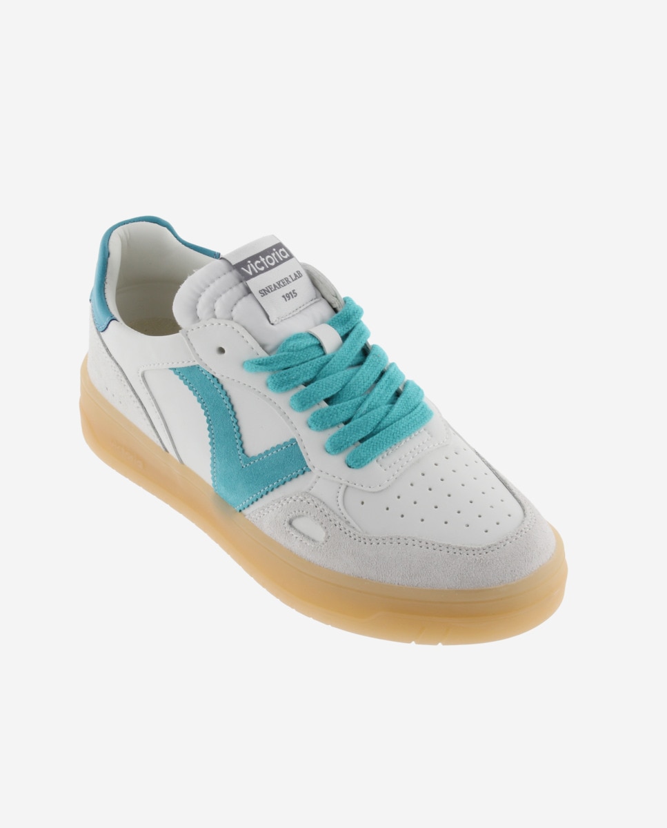 Sapatilhas Desportivas com Peças Coloridas e Camurça e Sola Caramelo Branco / Turquesa-2