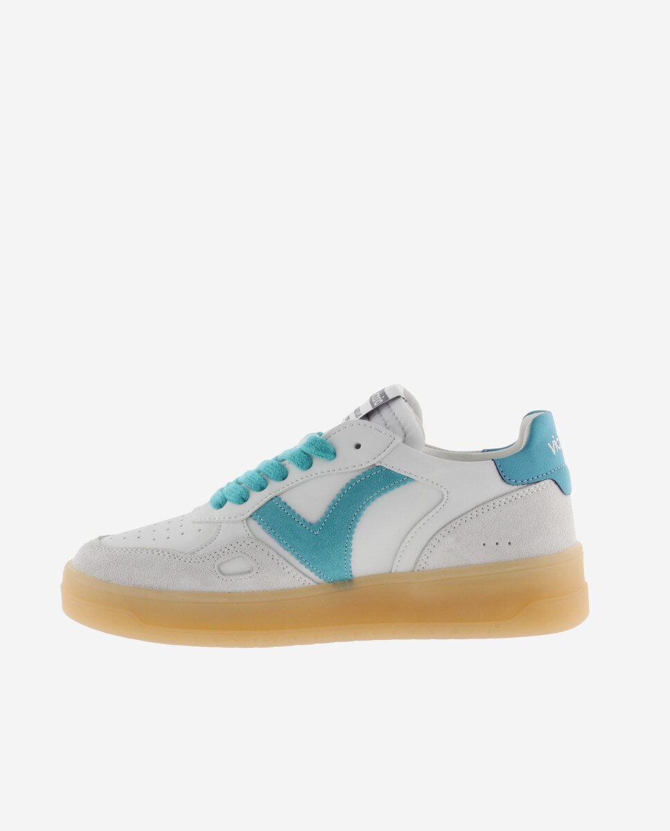 Sapatilhas Desportivas com Peças Coloridas e Camurça e Sola Caramelo Branco / Turquesa-3