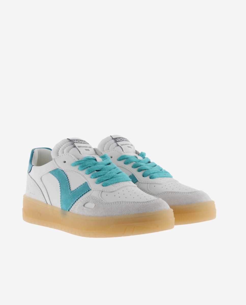 Sapatilhas Desportivas com Peças Coloridas e Camurça e Sola Caramelo Branco / Turquesa-5