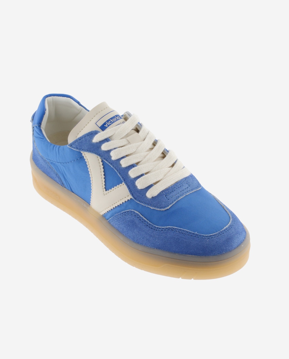 Sapatilhas Desportivas de Nylon com Peças de Camurça e Sola Caramelo Azul-2