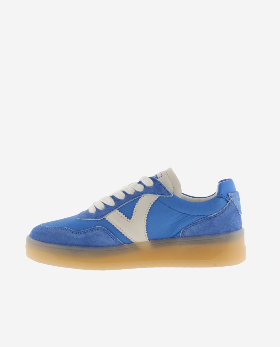 Sapatilhas Desportivas de Nylon com Peças de Camurça e Sola Caramelo Azul-3