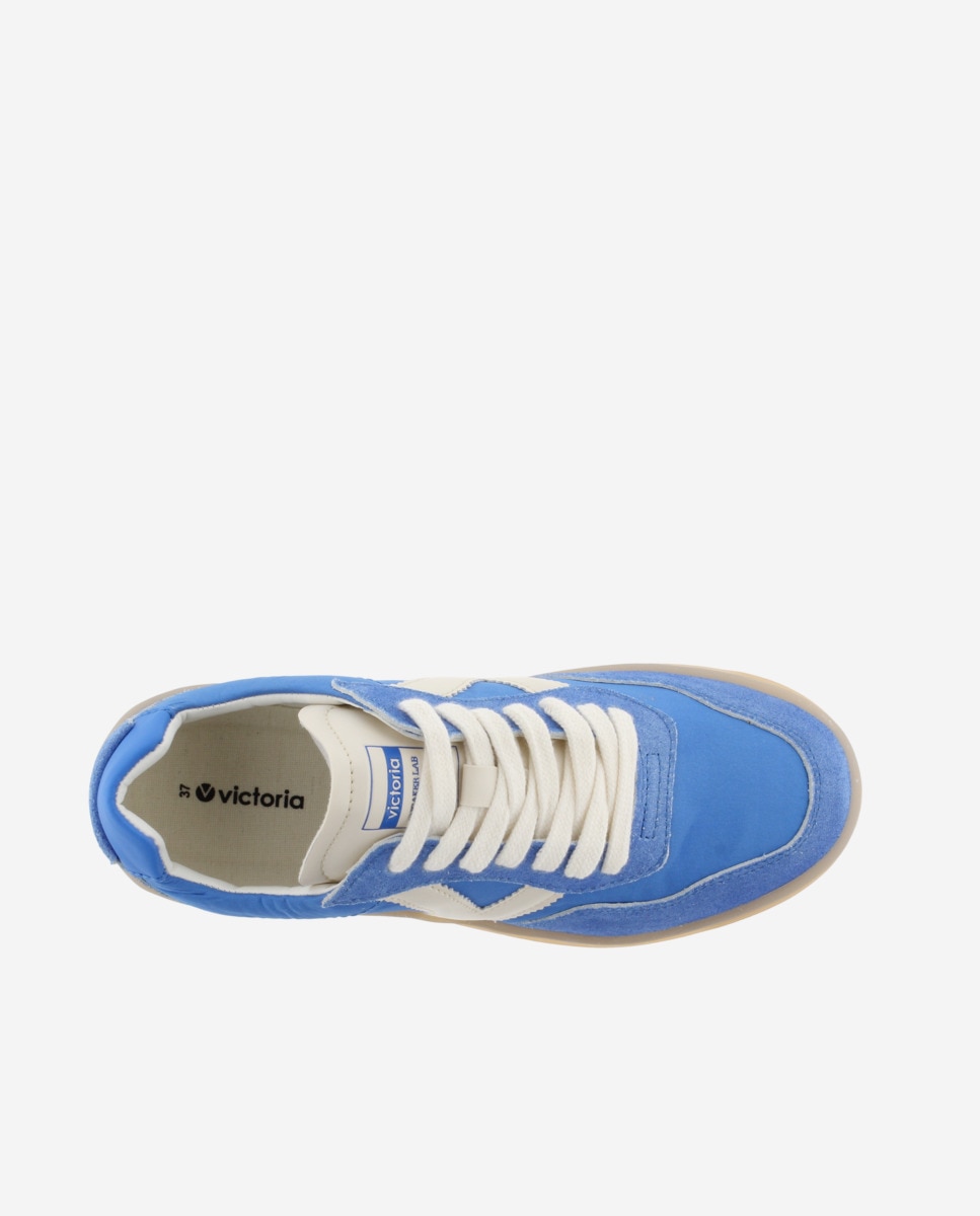 Sapatilhas Desportivas de Nylon com Peças de Camurça e Sola Caramelo Azul-4