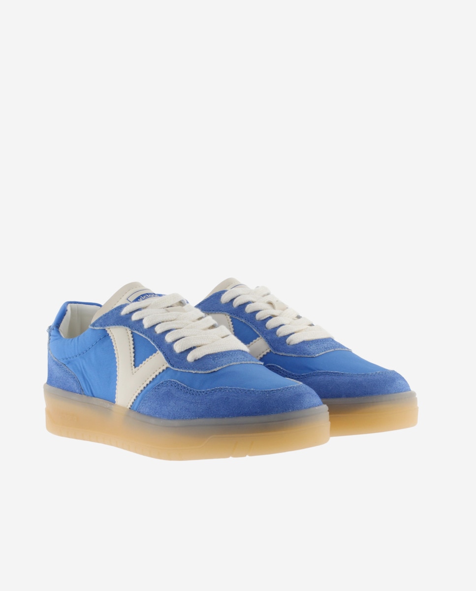 Sapatilhas Desportivas de Nylon com Peças de Camurça e Sola Caramelo Azul-5