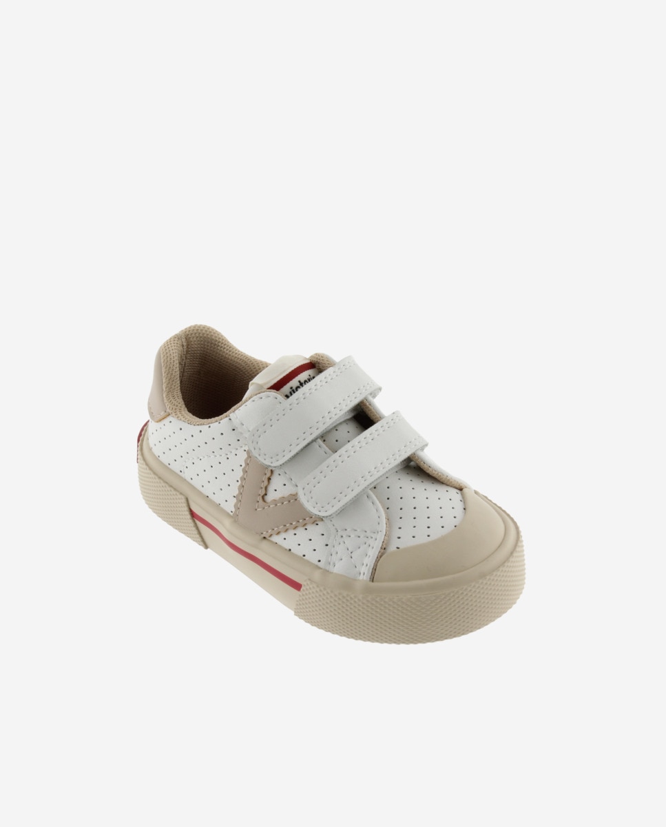 Sapatilhas Desportivas Perfuradas com Velcro Duplo e Forma Larga Infantil Victoria Bege-2