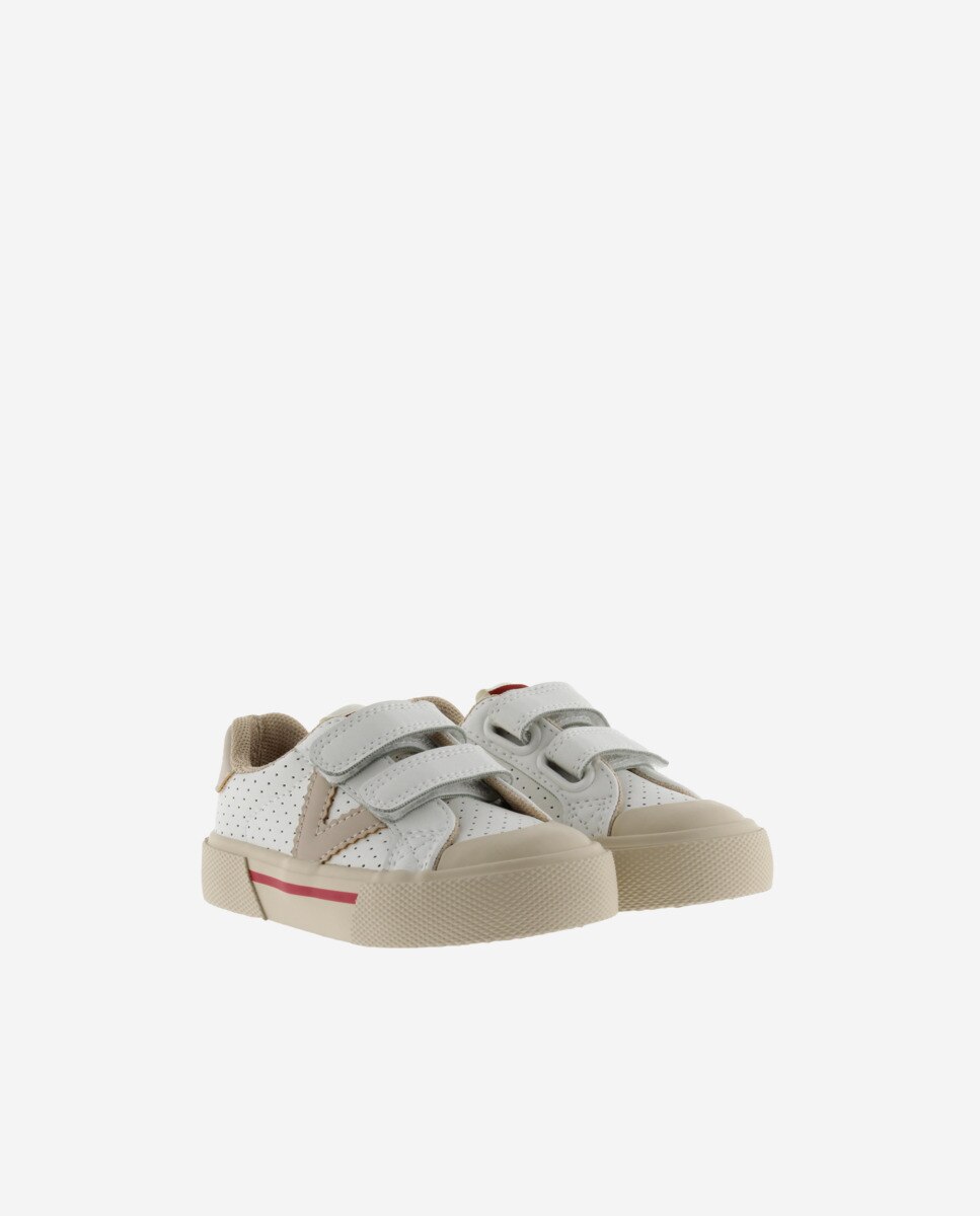 Sapatilhas Desportivas Perfuradas com Velcro Duplo e Forma Larga Infantil Victoria Bege-5
