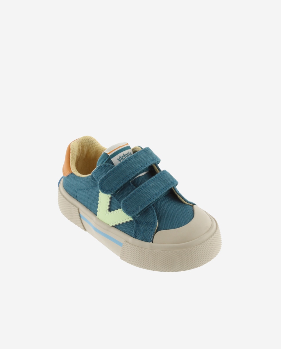 Sapatilhas de Lona de Criança com Fecho Aderente Duplo - Multicolor Verde Água-2