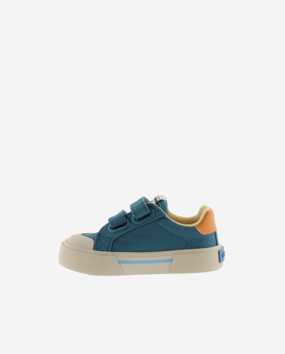 Sapatilhas de Lona de Criança com Fecho Aderente Duplo - Multicolor Verde Água-3
