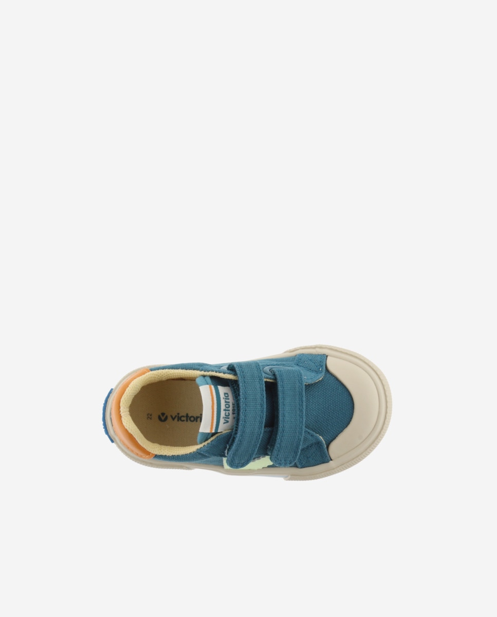 Sapatilhas de Lona de Criança com Fecho Aderente Duplo - Multicolor Verde Água-4