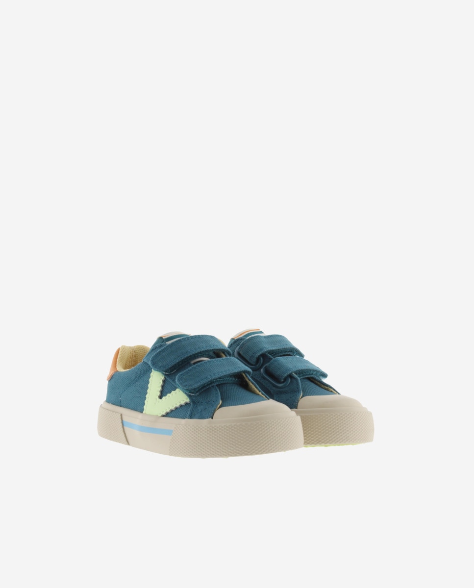 Sapatilhas de Lona de Criança com Fecho Aderente Duplo - Multicolor Verde Água-5