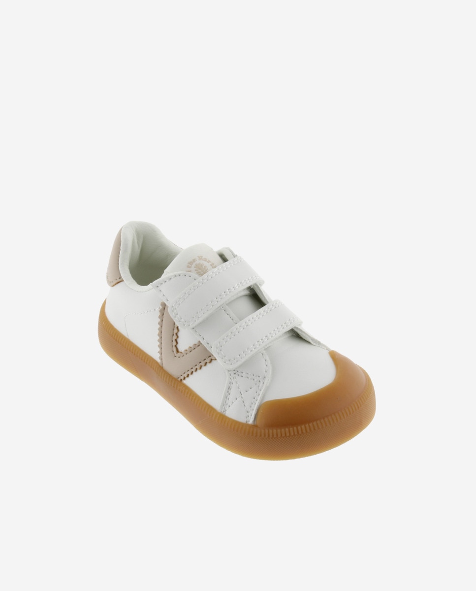 Sapatilhas Desportivas Infantil Barefoot com Peças em Contraste e Velcro Victoria Bege-2