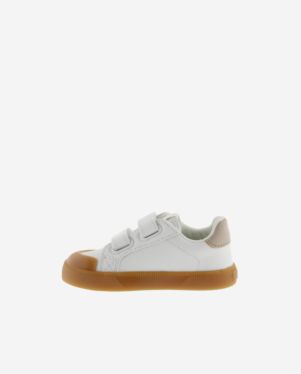 Sapatilhas Desportivas Infantil Barefoot com Peças em Contraste e Velcro Victoria Bege-3