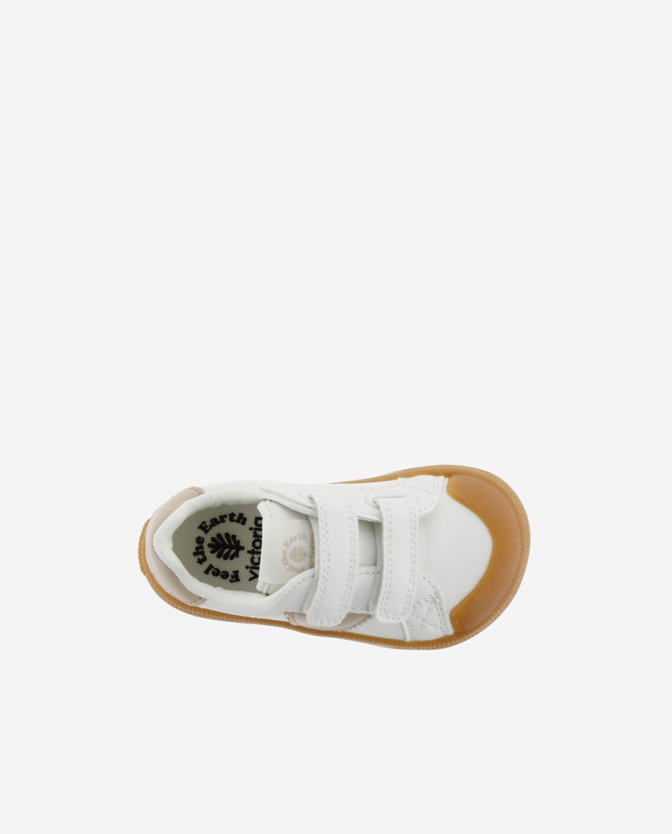 Sapatilhas Desportivas Infantil Barefoot com Peças em Contraste e Velcro Victoria Bege-4