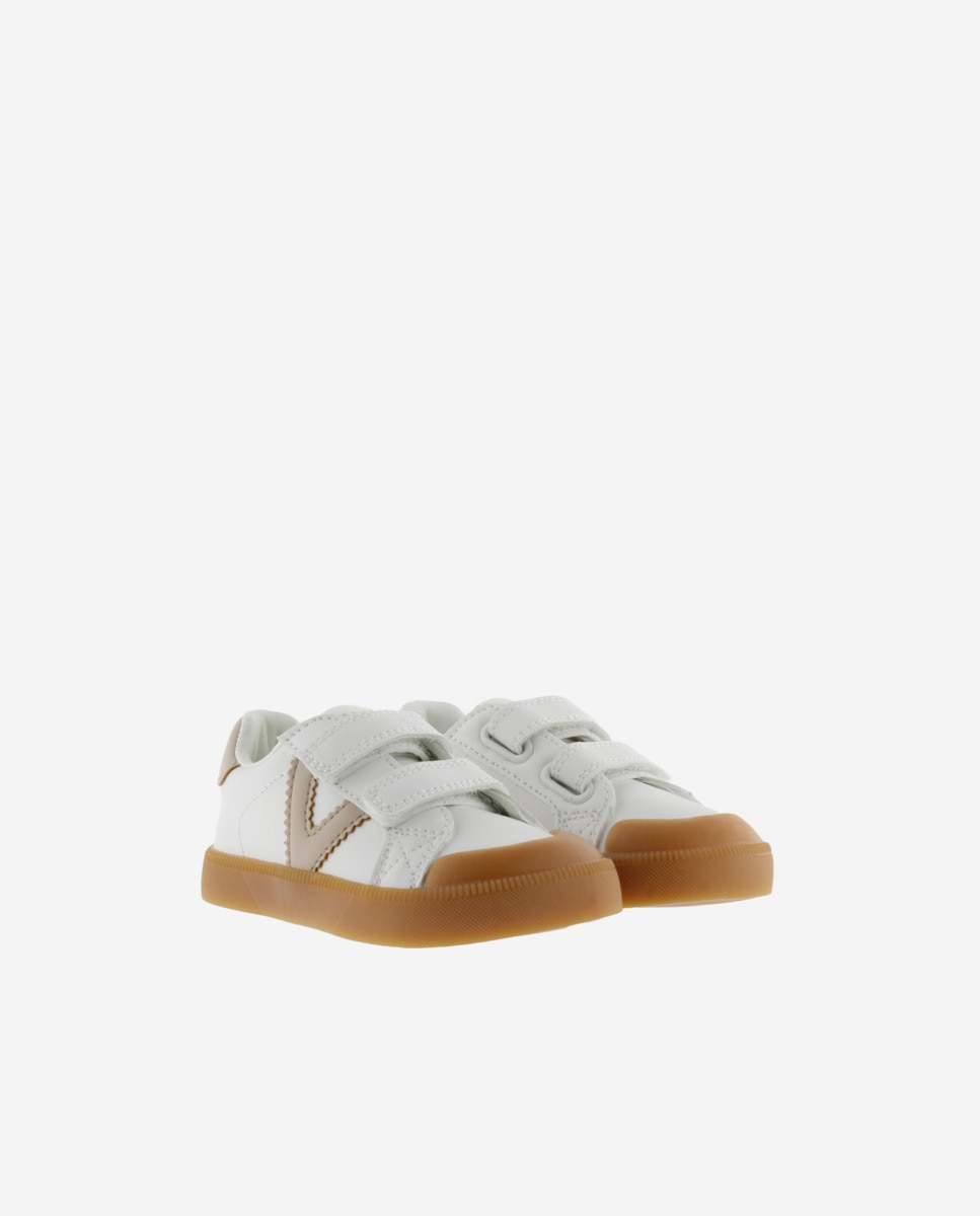 Sapatilhas Desportivas Infantil Barefoot com Peças em Contraste e Velcro Victoria Bege-5