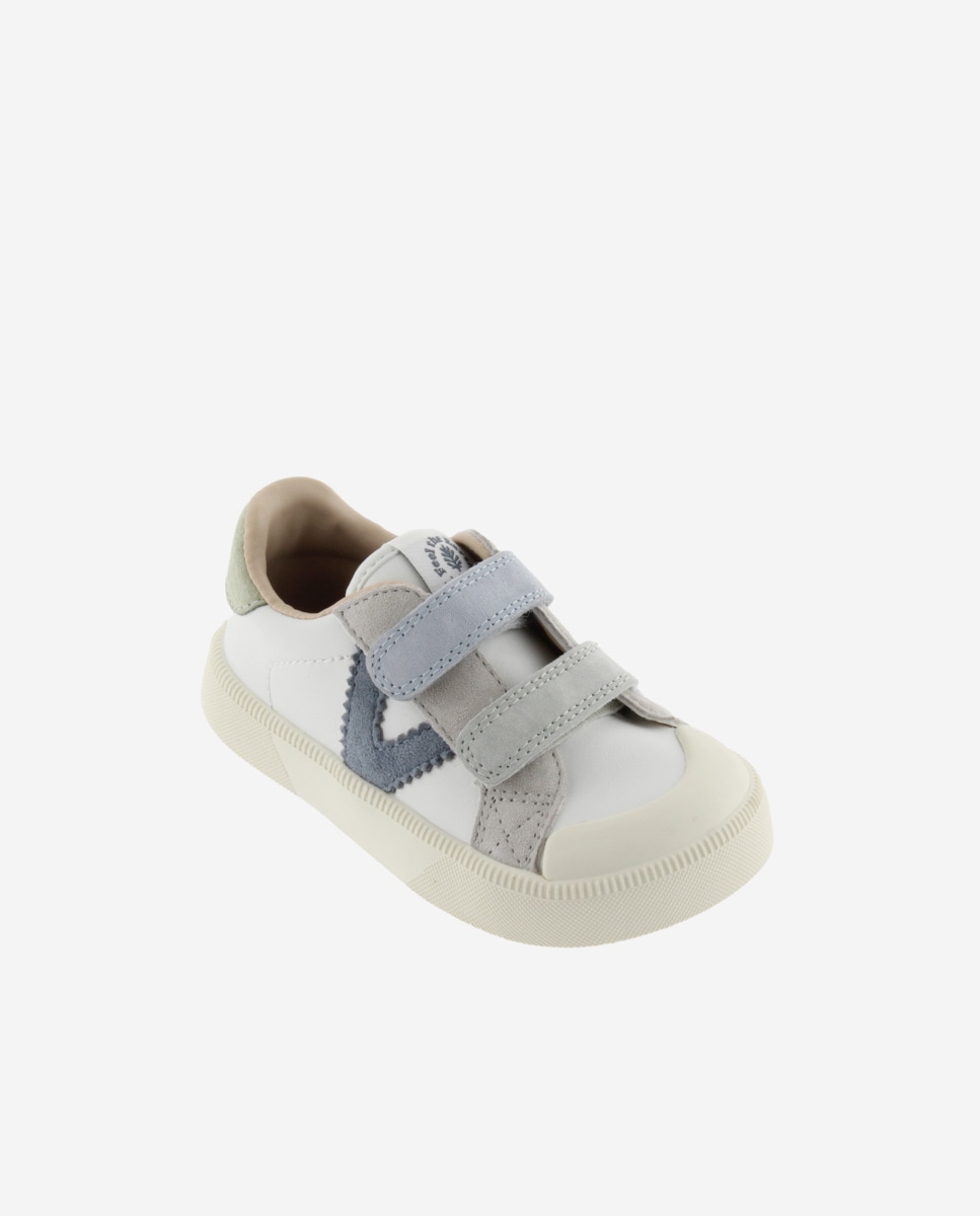 Sapatilhas Desportivas Infantil Barefoot com Peças de Camurça e Velcro Branco-2