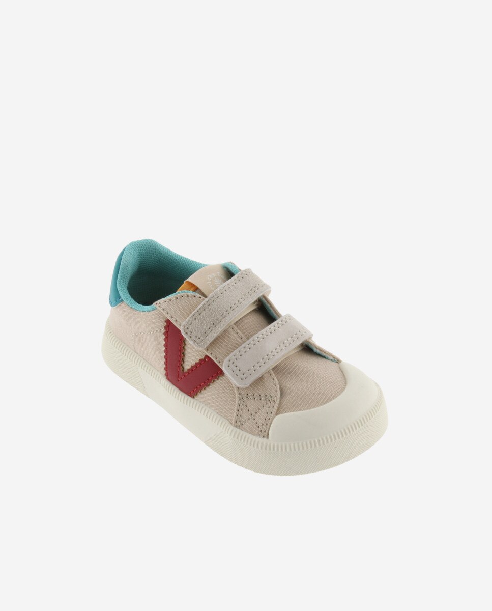 Sapatilhas Desportivas Infantil Barefoot Multicolor de Lona com Velcro Victoria Bege-2