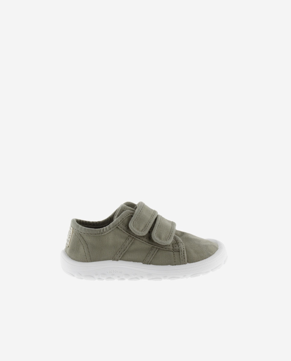 Sapatilhas de Lona Tintada Drec Infantil Barefoot com Velcro Duplo Verde-acinzentado-1
