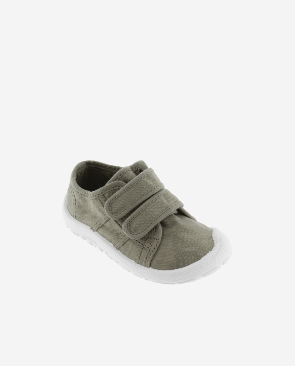 Sapatilhas de Lona Tintada Drec Infantil Barefoot com Velcro Duplo Verde-acinzentado-2