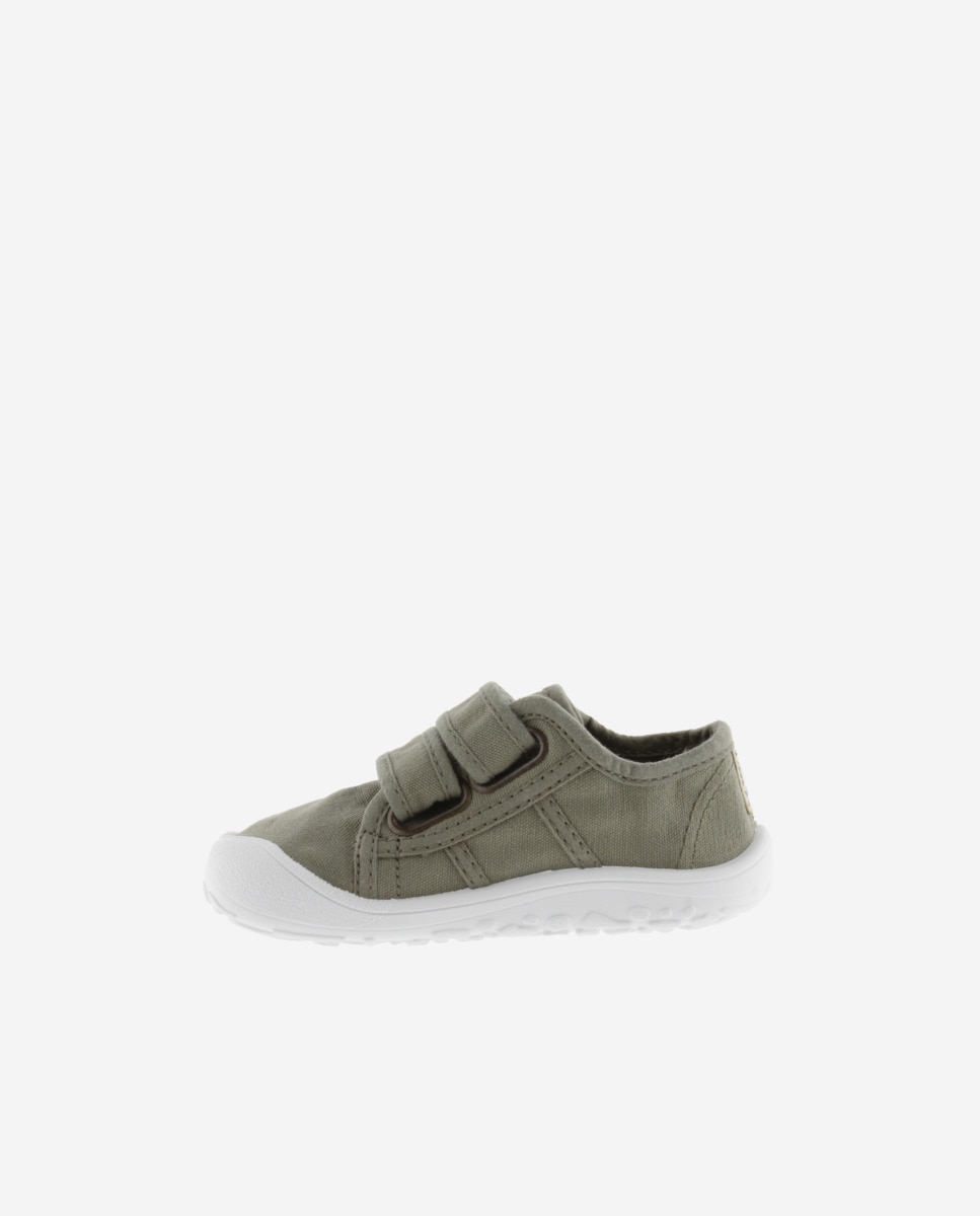 Sapatilhas de Lona Tintada Drec Infantil Barefoot com Velcro Duplo Verde-acinzentado-3