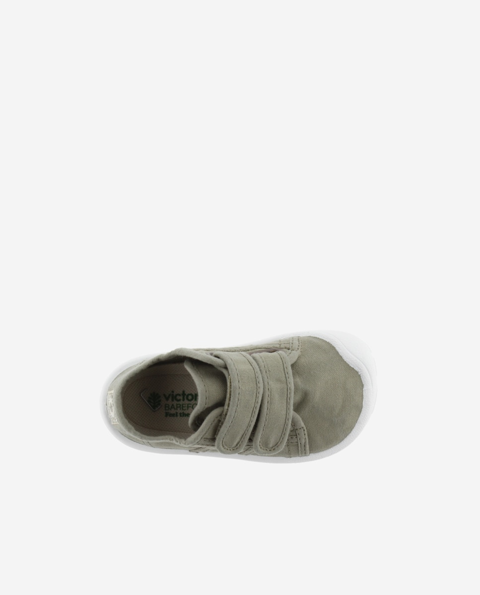 Sapatilhas de Lona Tintada Drec Infantil Barefoot com Velcro Duplo Verde-acinzentado-4