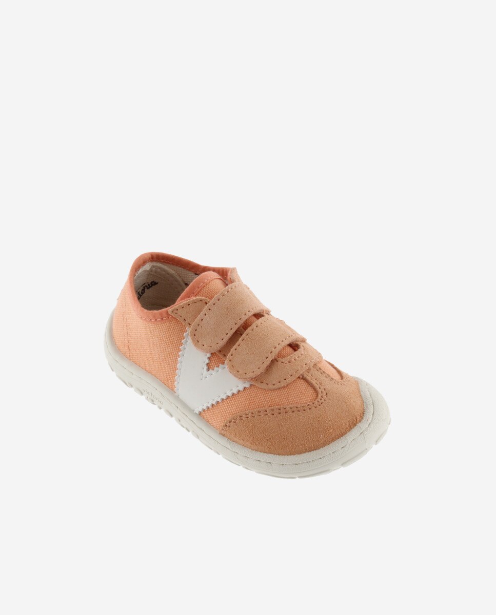 Sapatilhas de Lona Infantil Barefoot com Peças de Camurça e Velcro Duplo Victoria Laranja-2