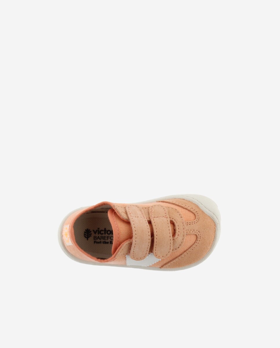 Sapatilhas de Lona Infantil Barefoot com Peças de Camurça e Velcro Duplo Victoria Laranja-4