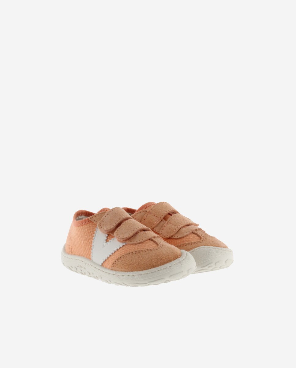 Sapatilhas de Lona Infantil Barefoot com Peças de Camurça e Velcro Duplo Victoria Laranja-5